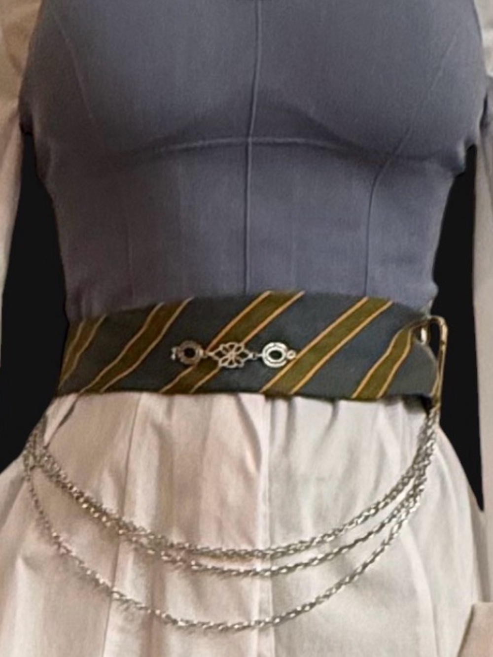 Vintage Necktie Belt Embellished w/Chains & Pins Adjustable Edgy Festival - Picture 2 of 3